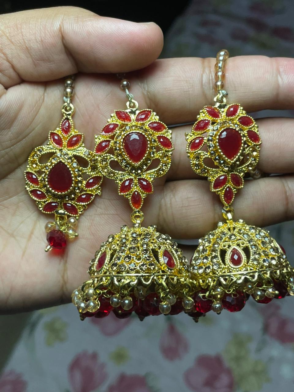 Red & Gold Bridal Jhumka Set – Luxury Kundan Wedding Jewelry