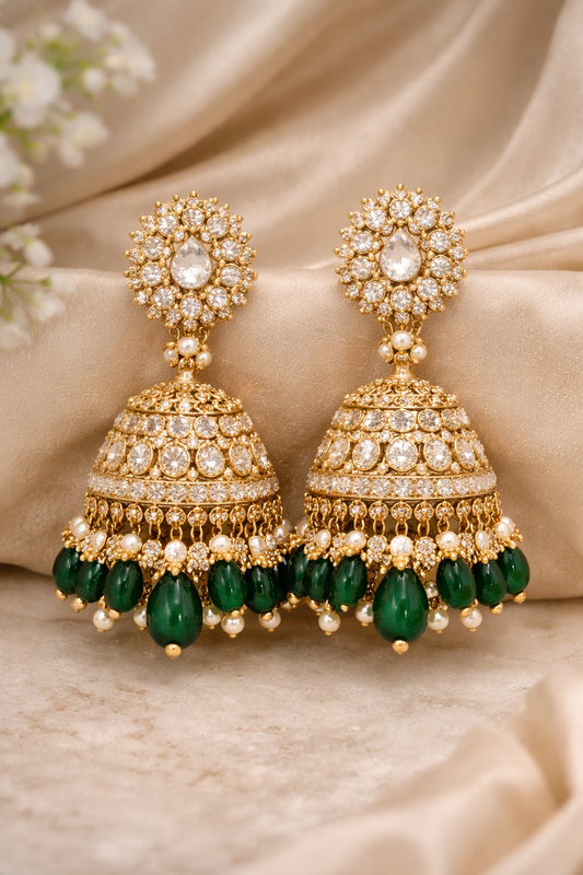 Red & Gold Bridal Jhumka Set – Luxury Kundan Wedding Jewelry