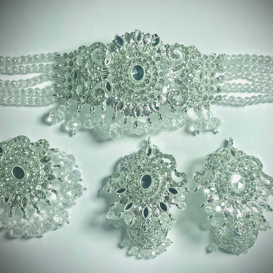 Crystal Bridal Choker Set – Premium Silver Finish