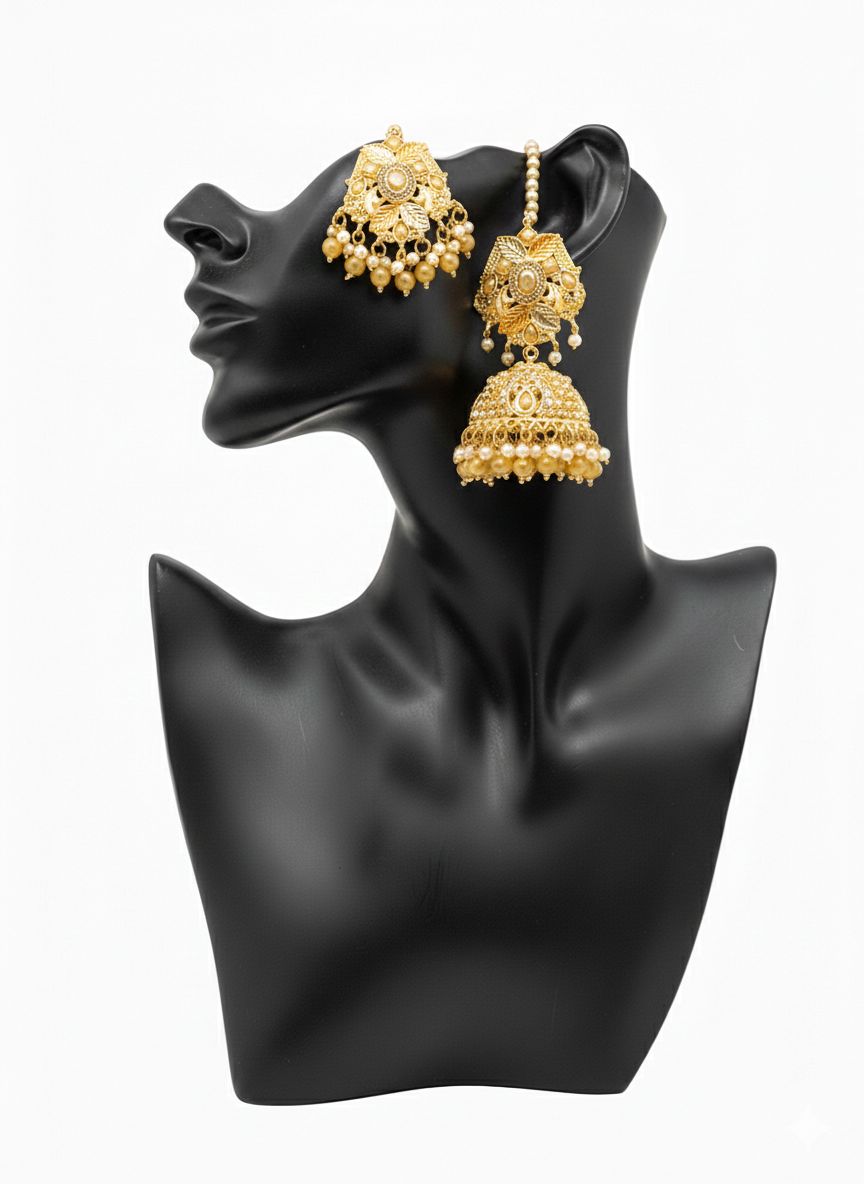 Red & Gold Bridal Bindi with Jhumka Earrings