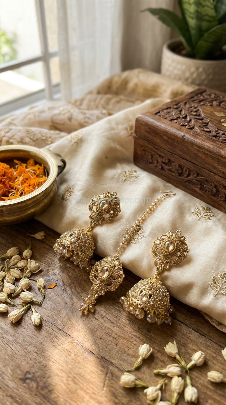 Red & Gold Bridal Jhumka Set – Luxury Kundan Wedding Jewelry