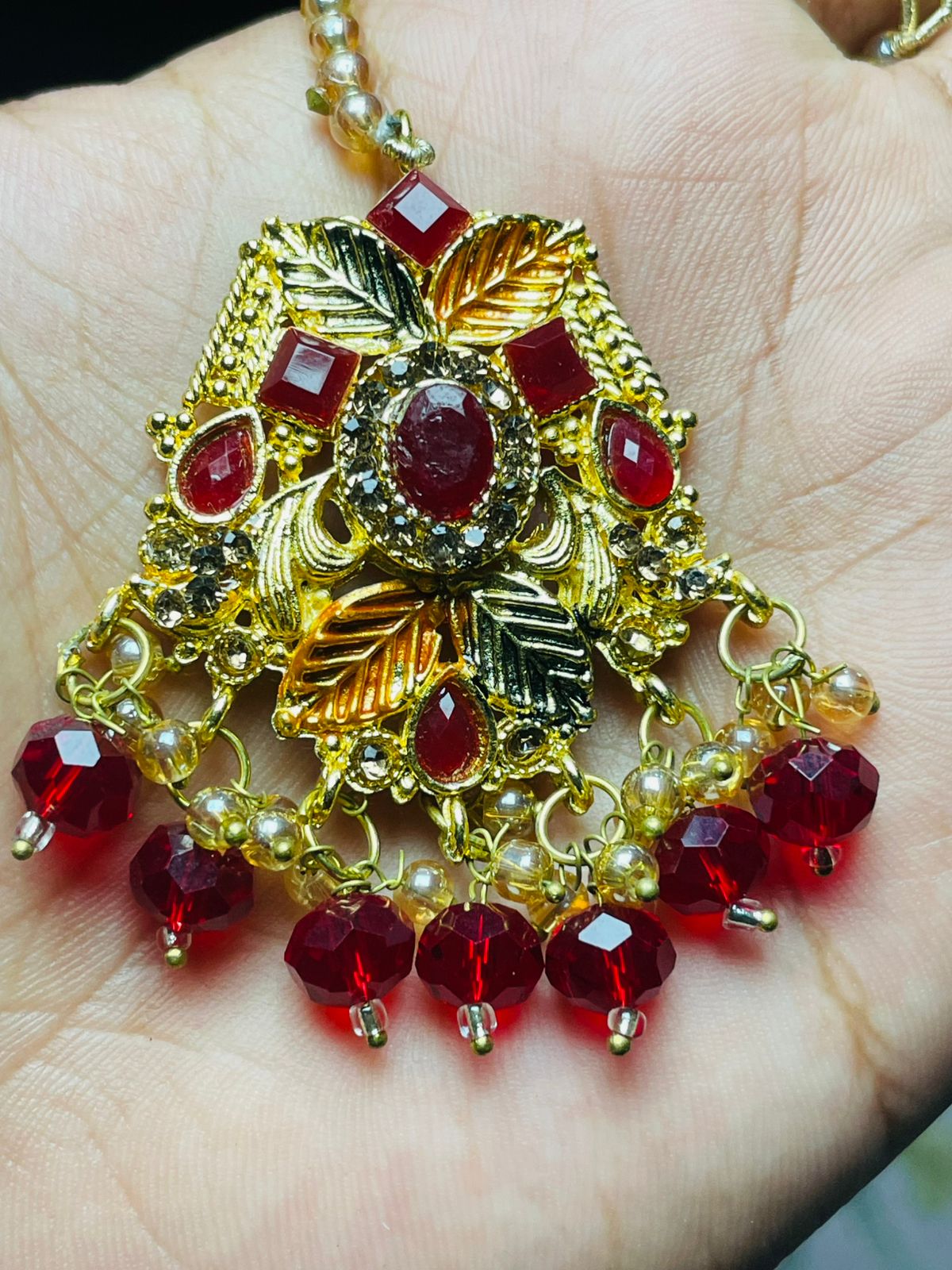 Red & Gold Bridal Bindi with Jhumka Earrings